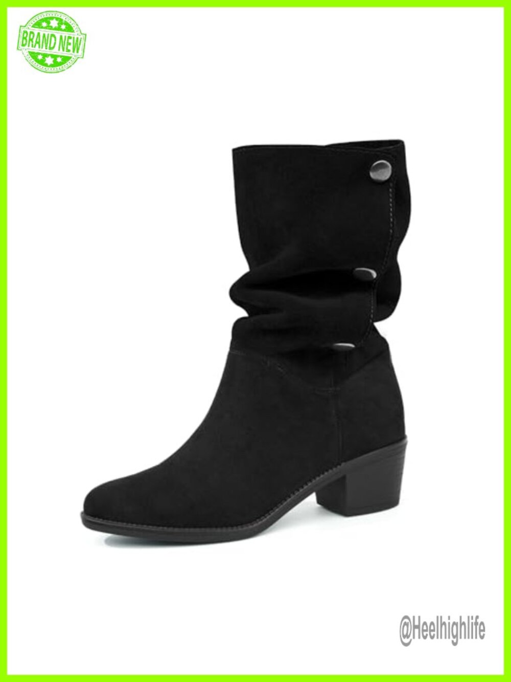 Women's Suede Mid-Calf Boots 3-Way Fold-Over Chunky Heel